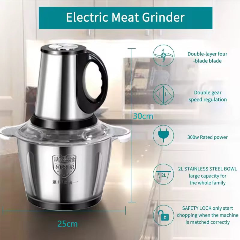 Stainless Steel Meat Blender Meat Mincer Grinder Electric Food Chopper For Meat Vegetables Fruits Nuts With 4 Sharp Blades, Meat Grinders With Bowl Heavy For Kitchen