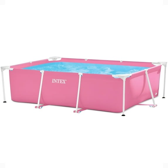 Intex Rectangular Metal Frame Above Ground Swimming Pool 213cm x 152cm x 58cm Pink