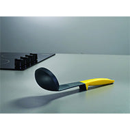 Joseph Joseph Elevate yellow ladle with its weighted handle.