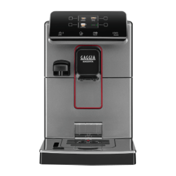 Gaggia Magenta Prestige in Glazed Grey, front view showing the colour TFT touch display