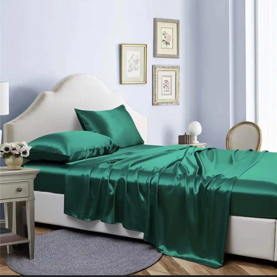 Luxury Silky Satin Silk Soft Fitted Bedsheets Bed Set- King Size