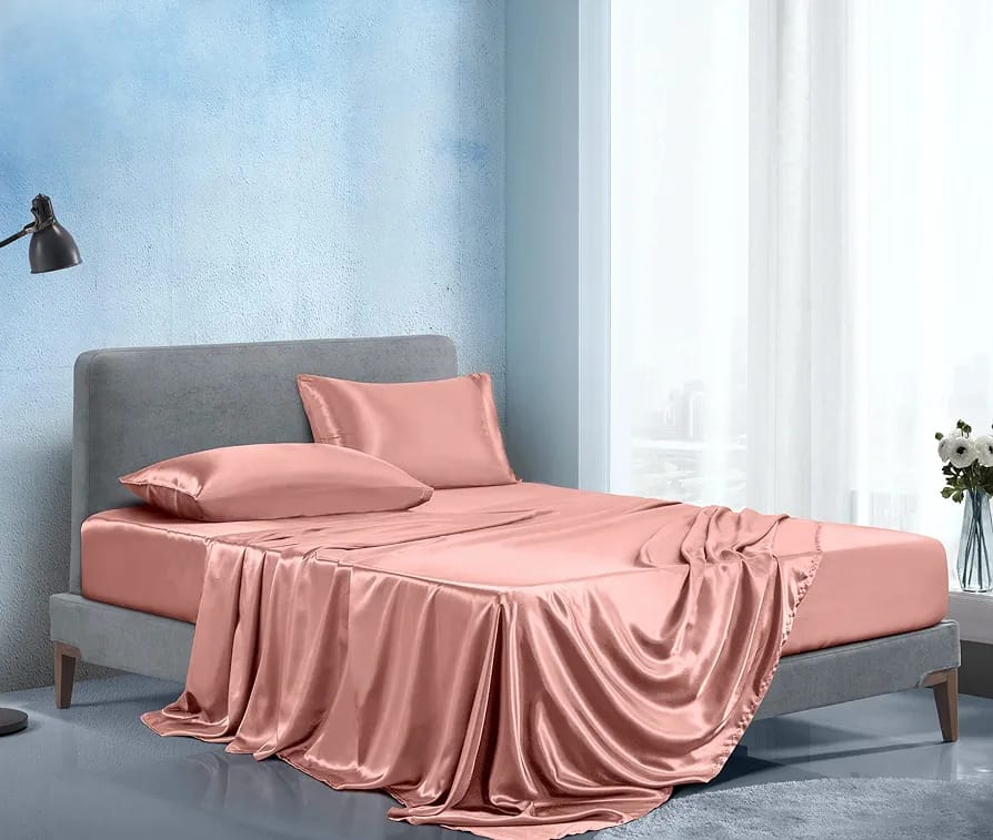 Luxury Silky Satin Silk Soft Fitted Bedsheets Bed Set- King Size