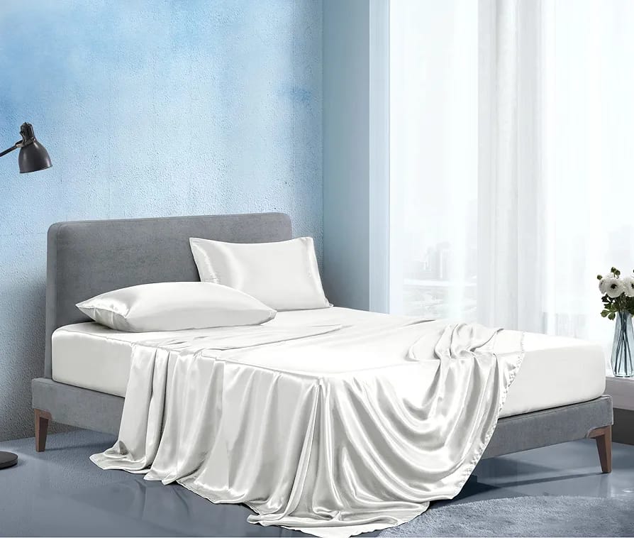 Luxury Silky Satin Silk Soft Fitted Bedsheets Bed Set- King Size