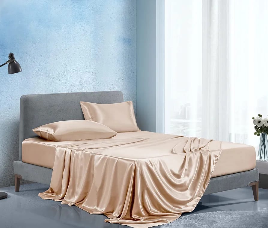 Luxury Silky Satin Silk Soft Fitted Bedsheets Bed Set- King Size