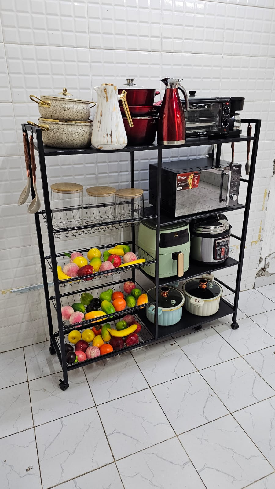 Kitchen Organizer Shelf, Metal Frame Microwave Oven Stand Multifunctional Kitchen Storage Rack