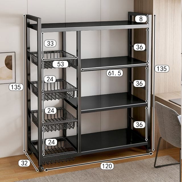 Kitchen Organizer Shelf, Metal Frame Microwave Oven Stand Multifunctional Kitchen Storage Rack