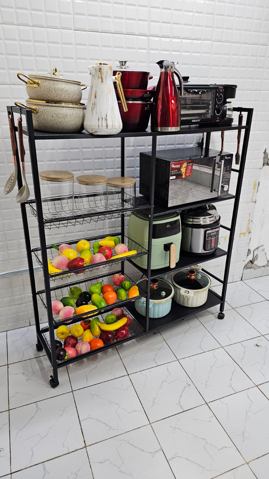 Kitchen Organizer Shelf, Metal Frame Microwave Oven Stand Multifunctional Kitchen Storage Rack