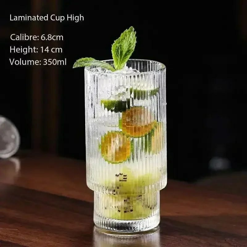 Ribbed Tumblers with Straws Glass Tumbler Cocktail Glasses 6pcs