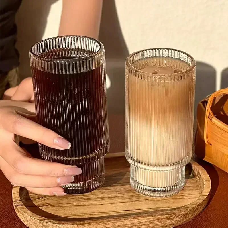 Ribbed Tumblers with Straws Glass Tumbler Cocktail Glasses 6pcs