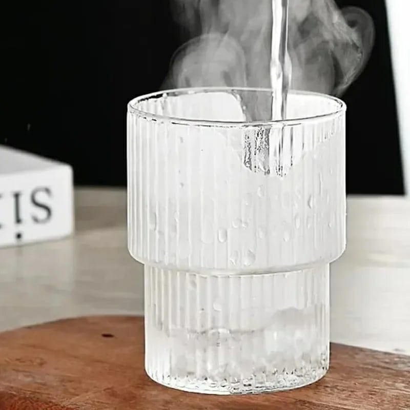 Ribbed Tumblers with Straws Glass Tumbler Cocktail Glasses 6pcs
