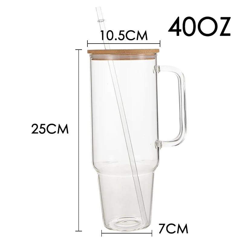 Borosilicate Bamboo Drinking Glass Cup Tumbler with lid and Straw