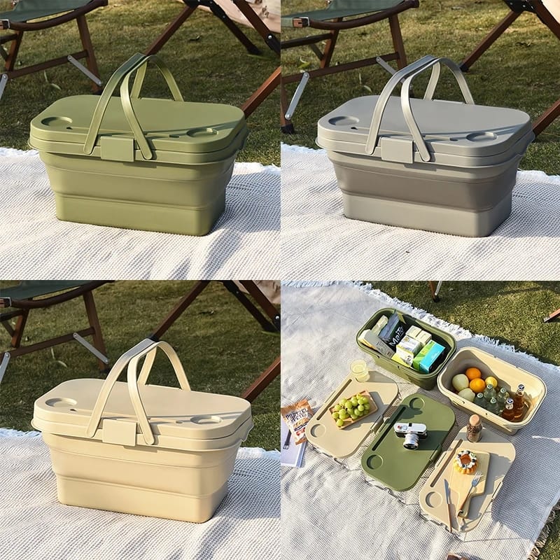 3 in 1 Foldable Collapsible Camping Hand Basket Picnic Basket Bag Covertable to a Table