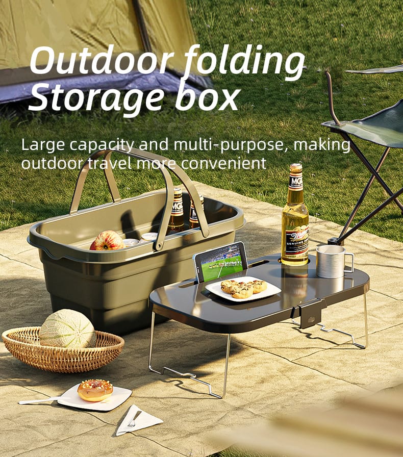 3 in 1 Foldable Collapsible Camping Hand Basket Picnic Basket Bag Covertable to a Table