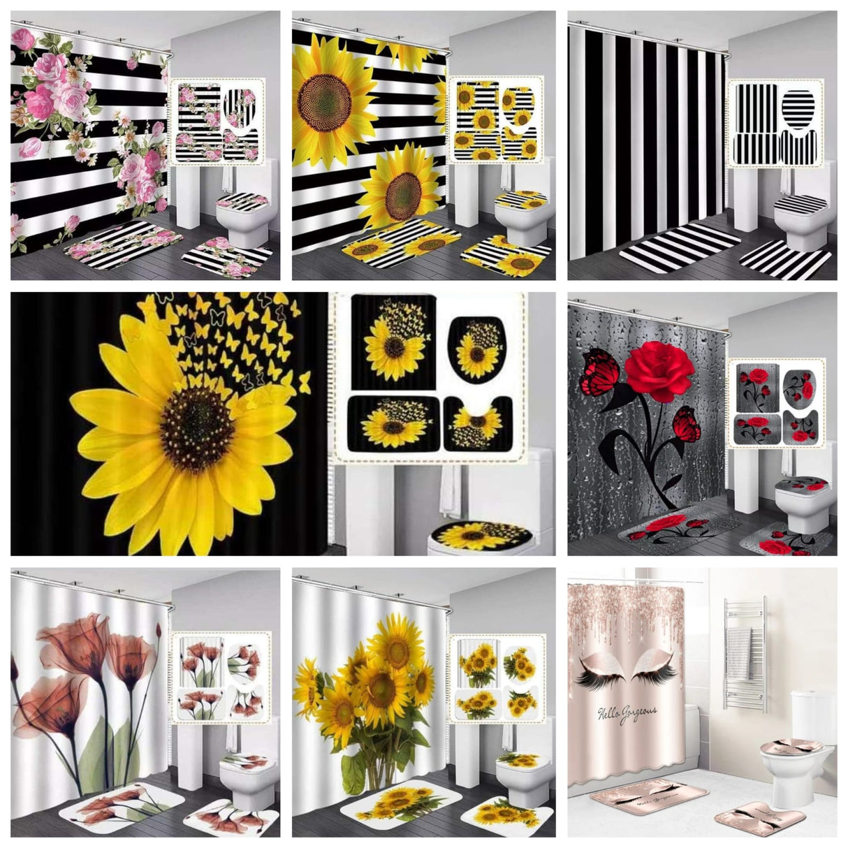 4 Pcs Set Bathroom Shower Curtain Set