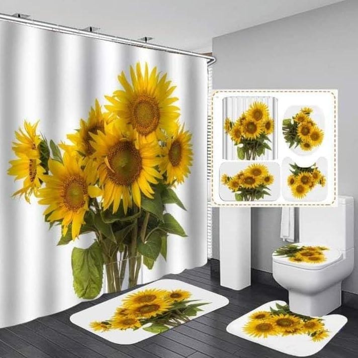 4 Pcs Set Bathroom Shower Curtain Set