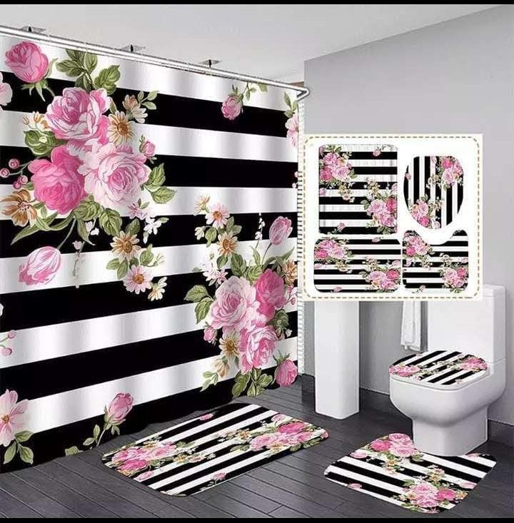 4 Pcs Set Bathroom Shower Curtain Set