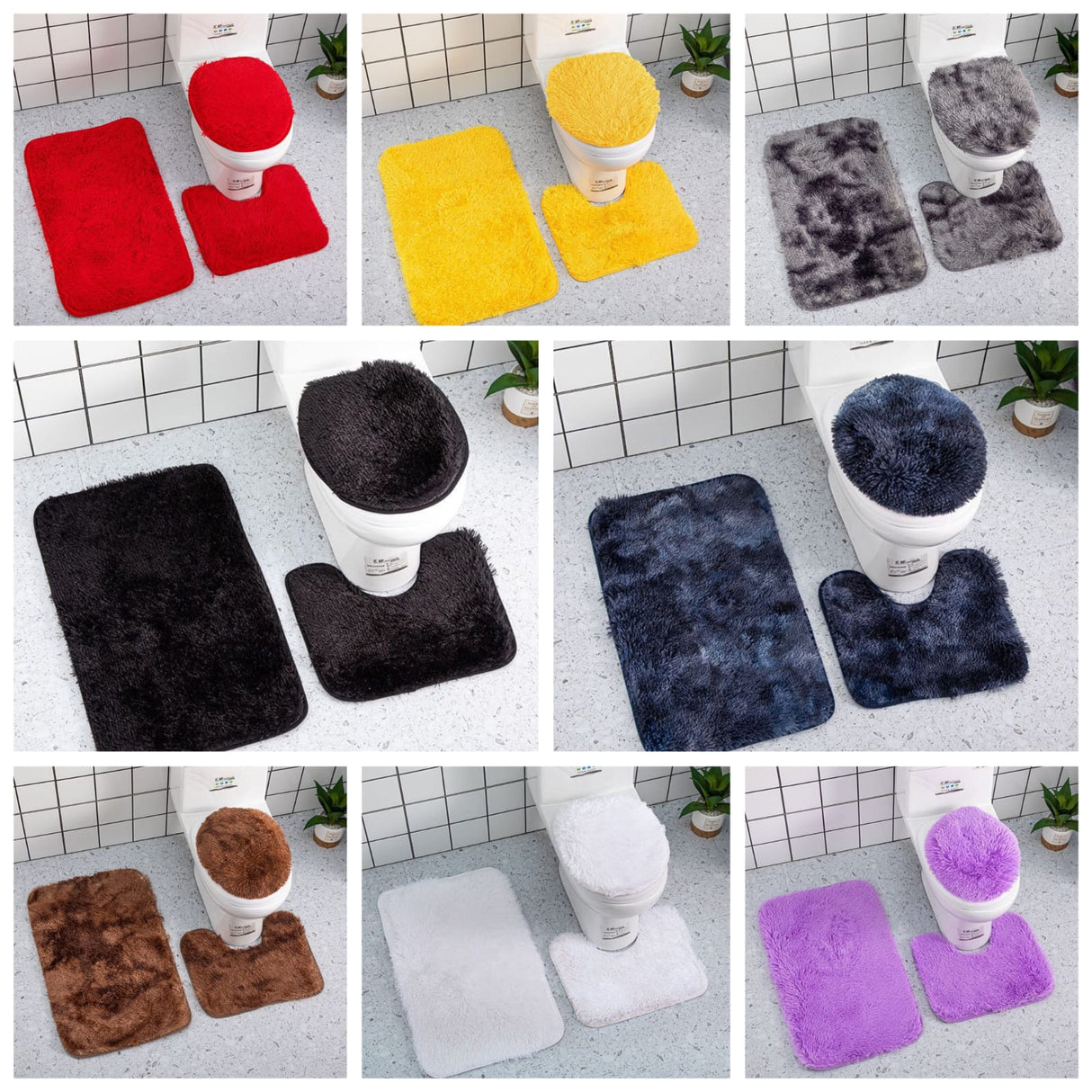 3 in 1 Fluffy Soft Microfiber Bathroom Rugs Bath Toilet Mats