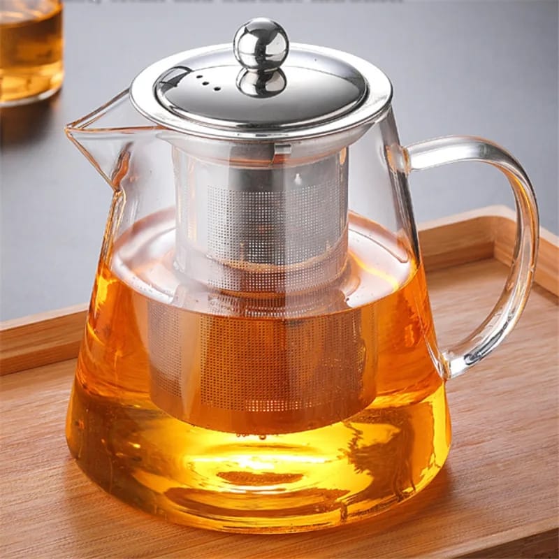 Danny Home Round Glass Tea Kettle Heat Resistant Tea Pot with Stainless Steel Infuser Strainer for Coffee