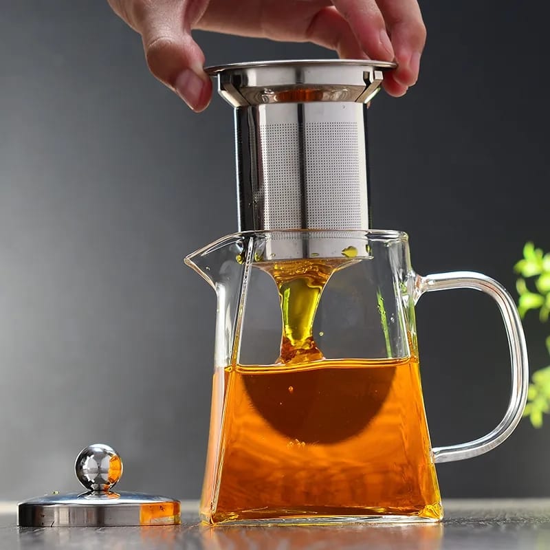 Danny Home Round Glass Tea Kettle Heat Resistant Tea Pot with Stainless Steel Infuser Strainer for Coffee