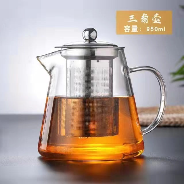 Danny Home Round Glass Tea Kettle Heat Resistant Tea Pot with Stainless Steel Infuser Strainer for Coffee