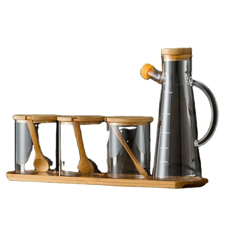4pcs Oil Jar Set With Bamboo Stand