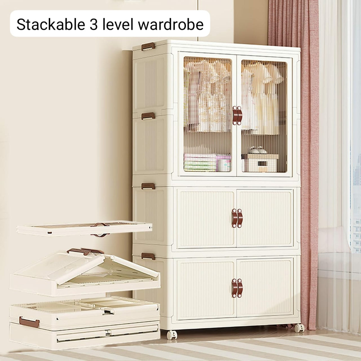 Stackable 3 Level plastic Portable Wardrobe/Closet
