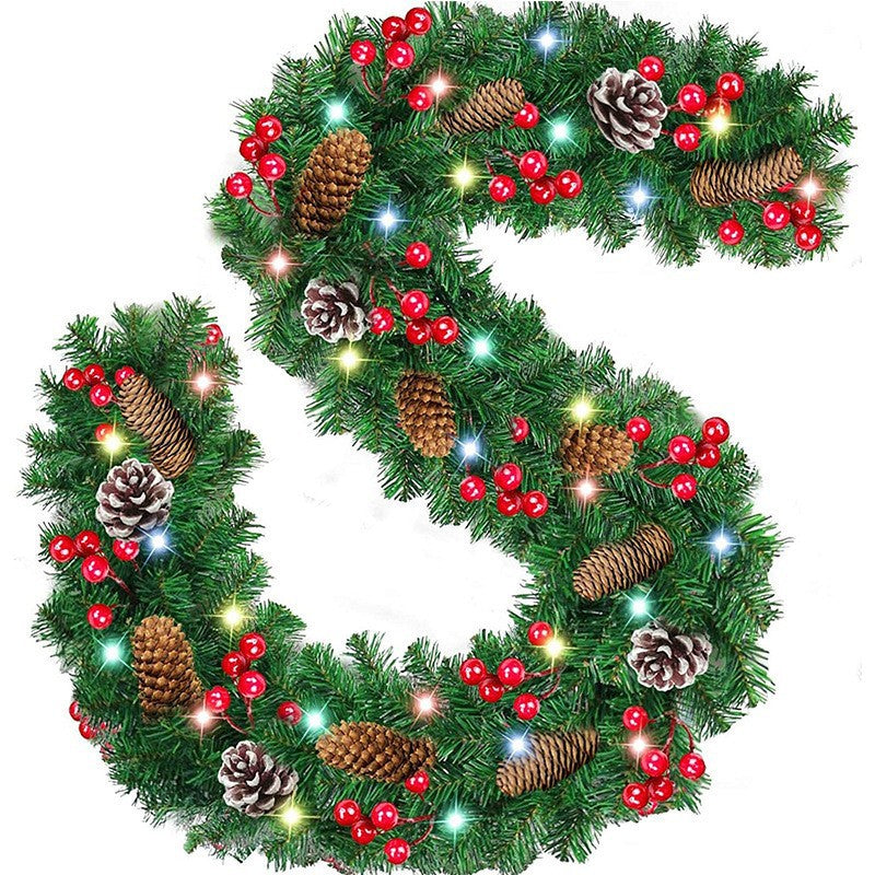 2.7M Christmas Garland  decoration with pinecones,red berries