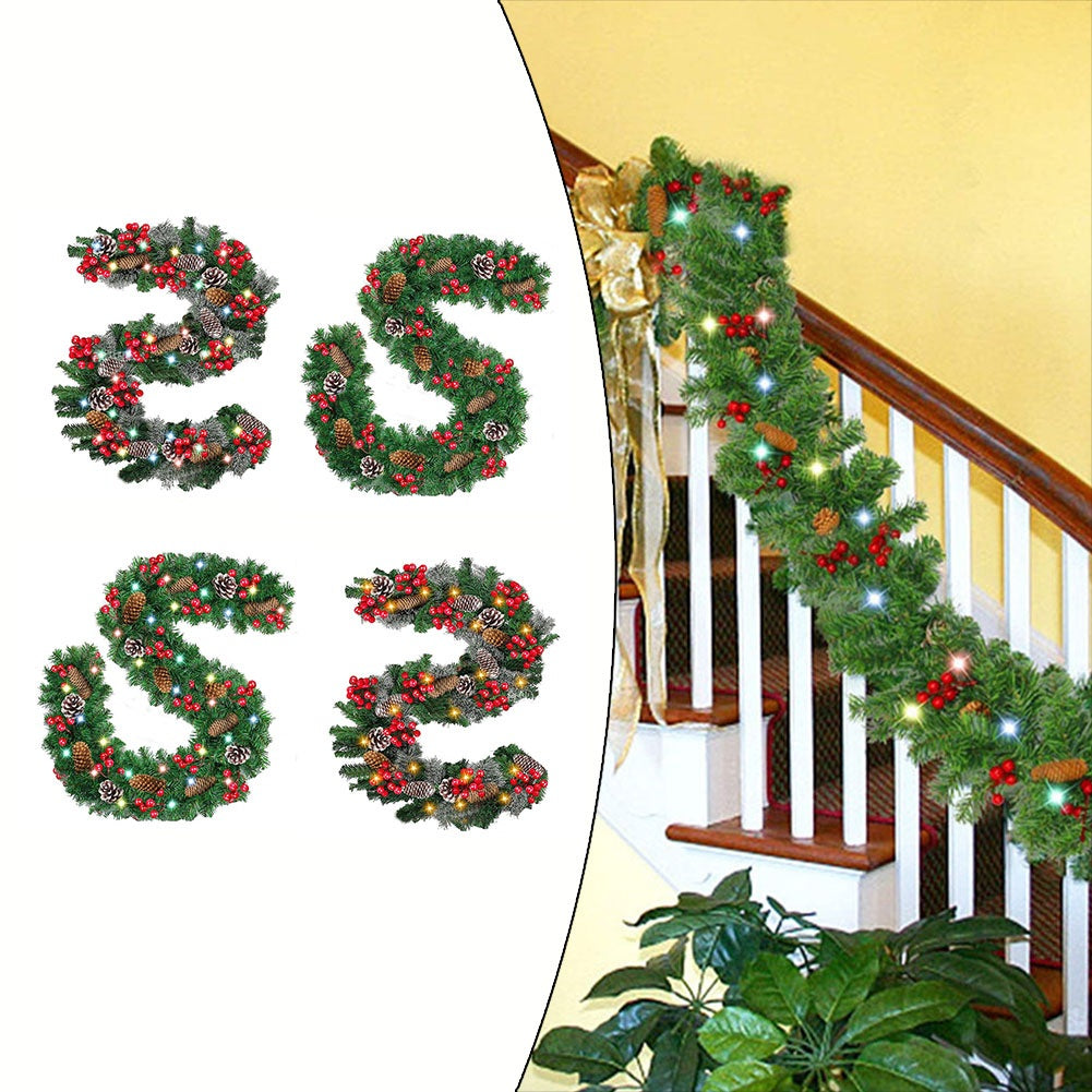 2.7M Christmas Garland  decoration with pinecones,red berries