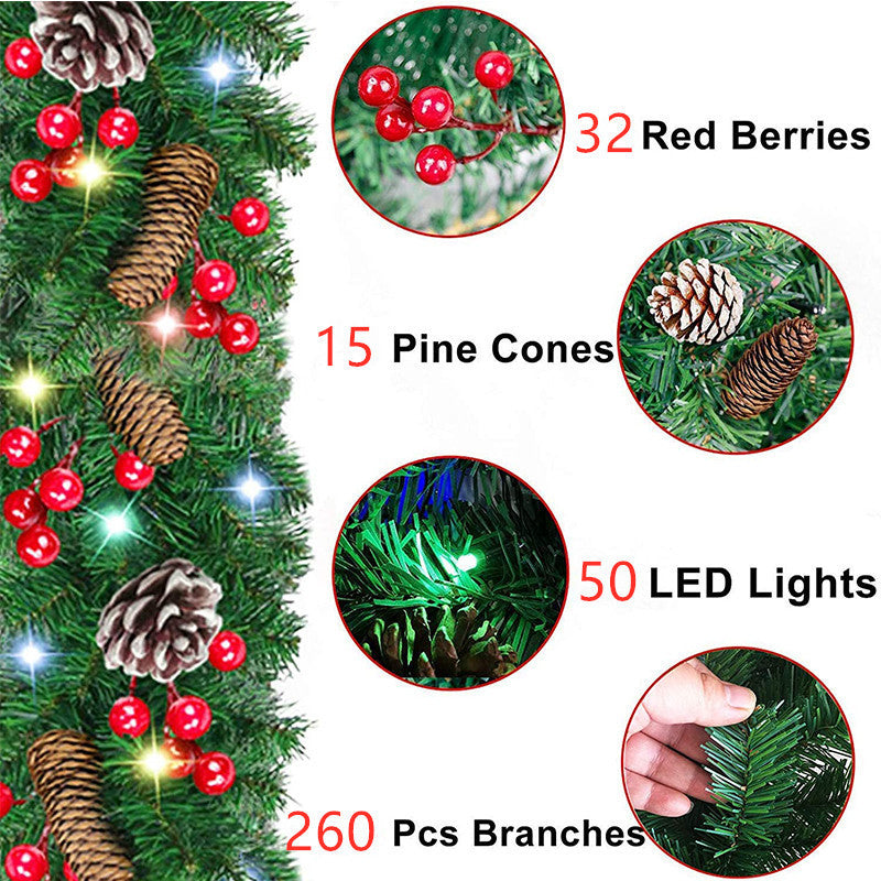 2.7M Christmas Garland  decoration with pinecones,red berries