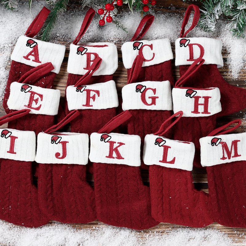 knit monogram Christmas socks