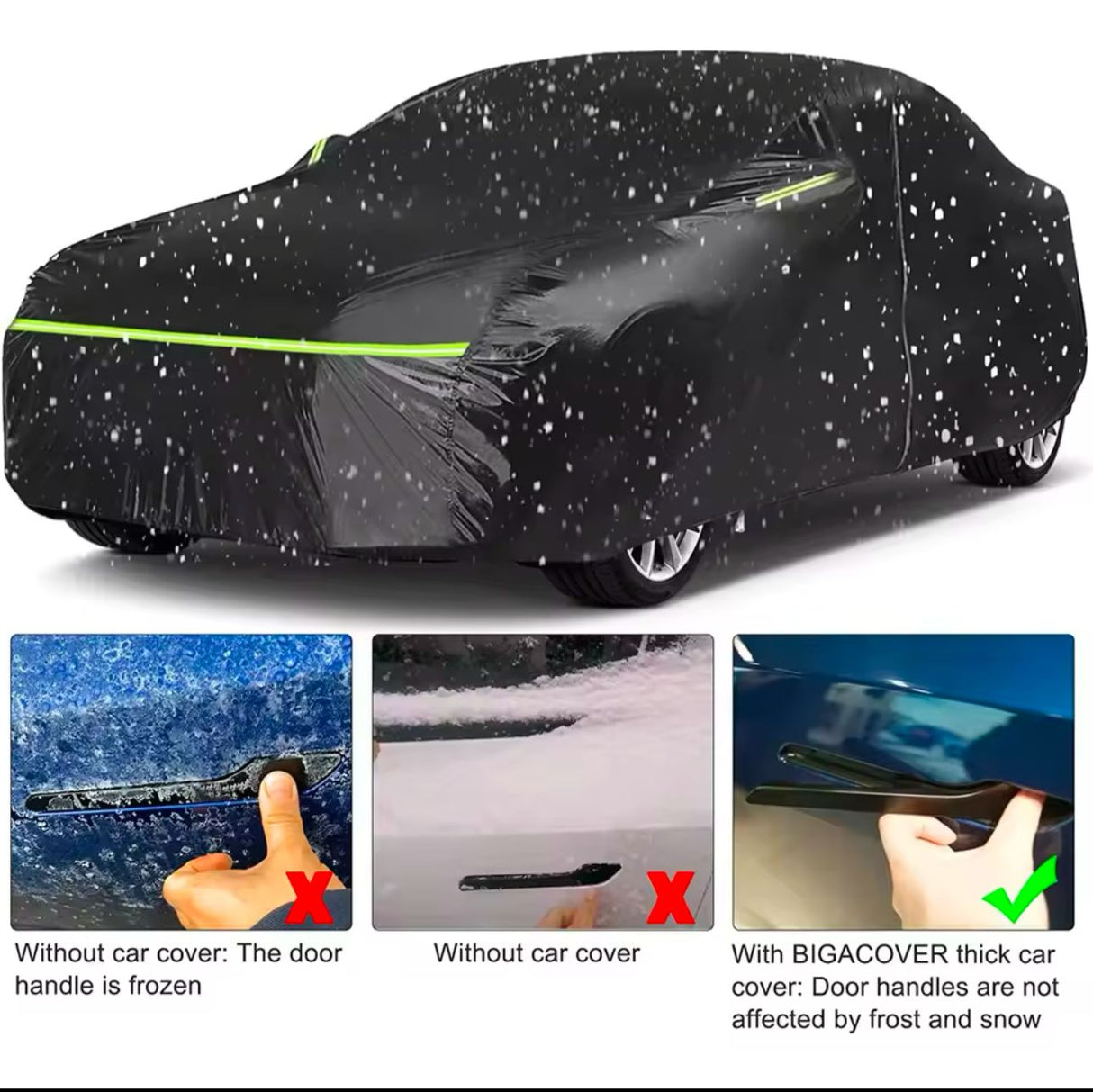 Universal Black Car Cover with fleece on the inside part & Has Reflector on the sides