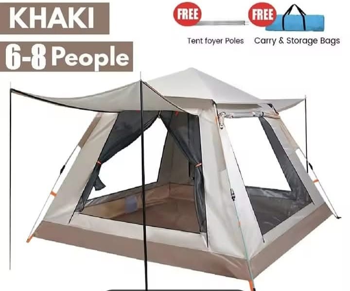 Camping Tent 5-8 Person Khaki Lightweight Waterproof Windproof Backpacking Tent For Family In Beach Camping And Outdoor Activity