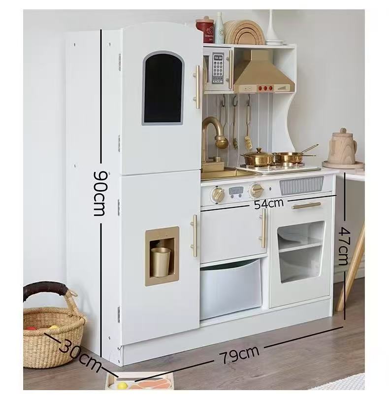 Kid Kitchen Toddler Wooden Pretend Cooking Set with Realistic Light & Sound Microwave Play Kitchen Sets Toy for Child Boy Girl