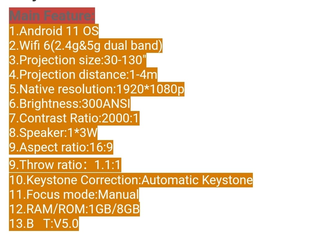 Smart Projector 4k, Full HD Supported, Android 11.0, Short Throw Auto Keystone, 180° Rotation, Home Movie, Lumen Brightness, Wifi and Bluetooth Supported, Screen Mirror Phone or Tablet