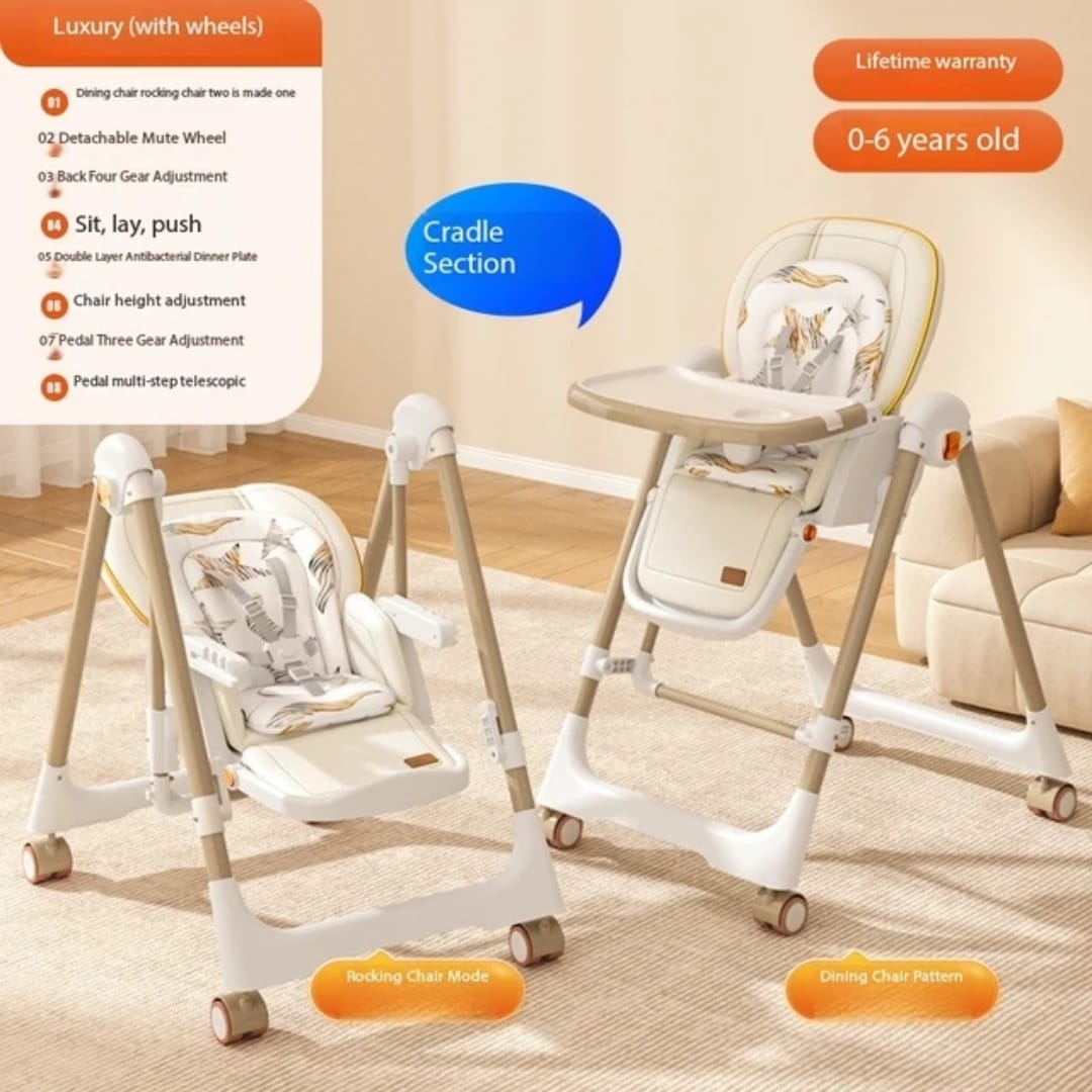 Multi-Functional Baby Feeding Chair with Swing, Recline & Wheels | Convertible High Chair