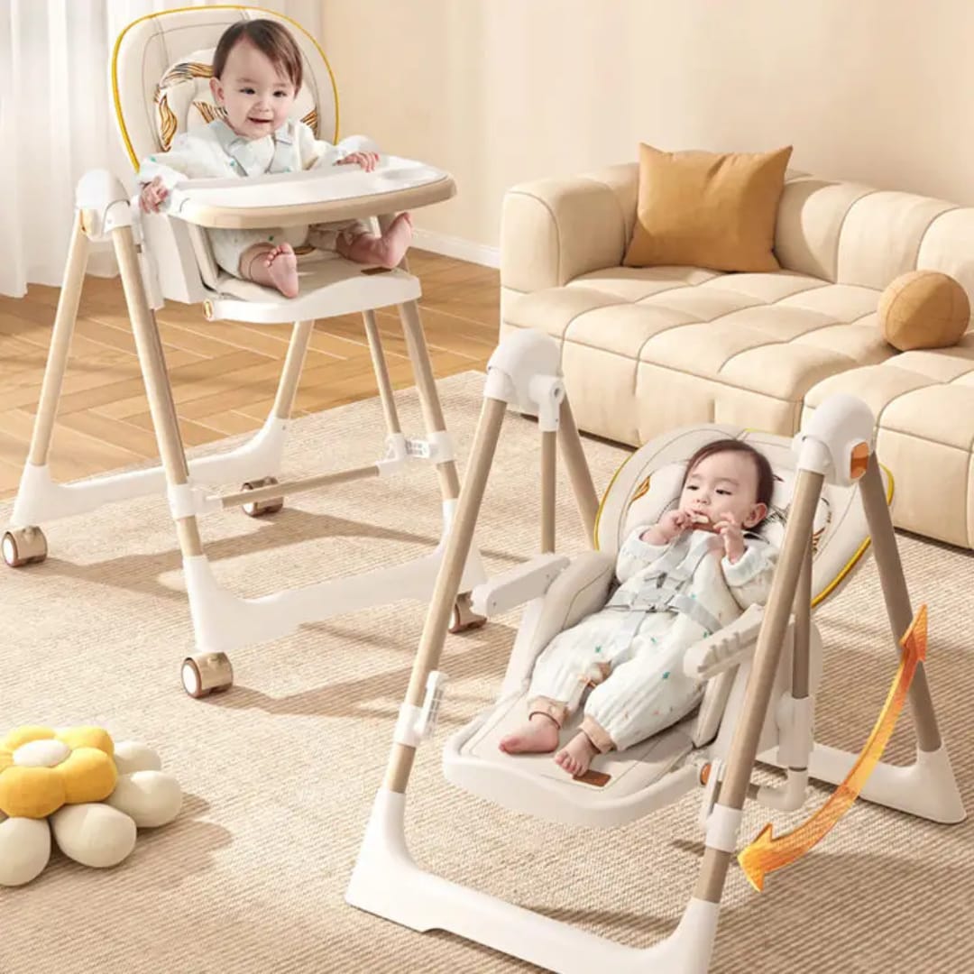 Multi-Functional Baby Feeding Chair with Swing, Recline & Wheels | Convertible High Chair