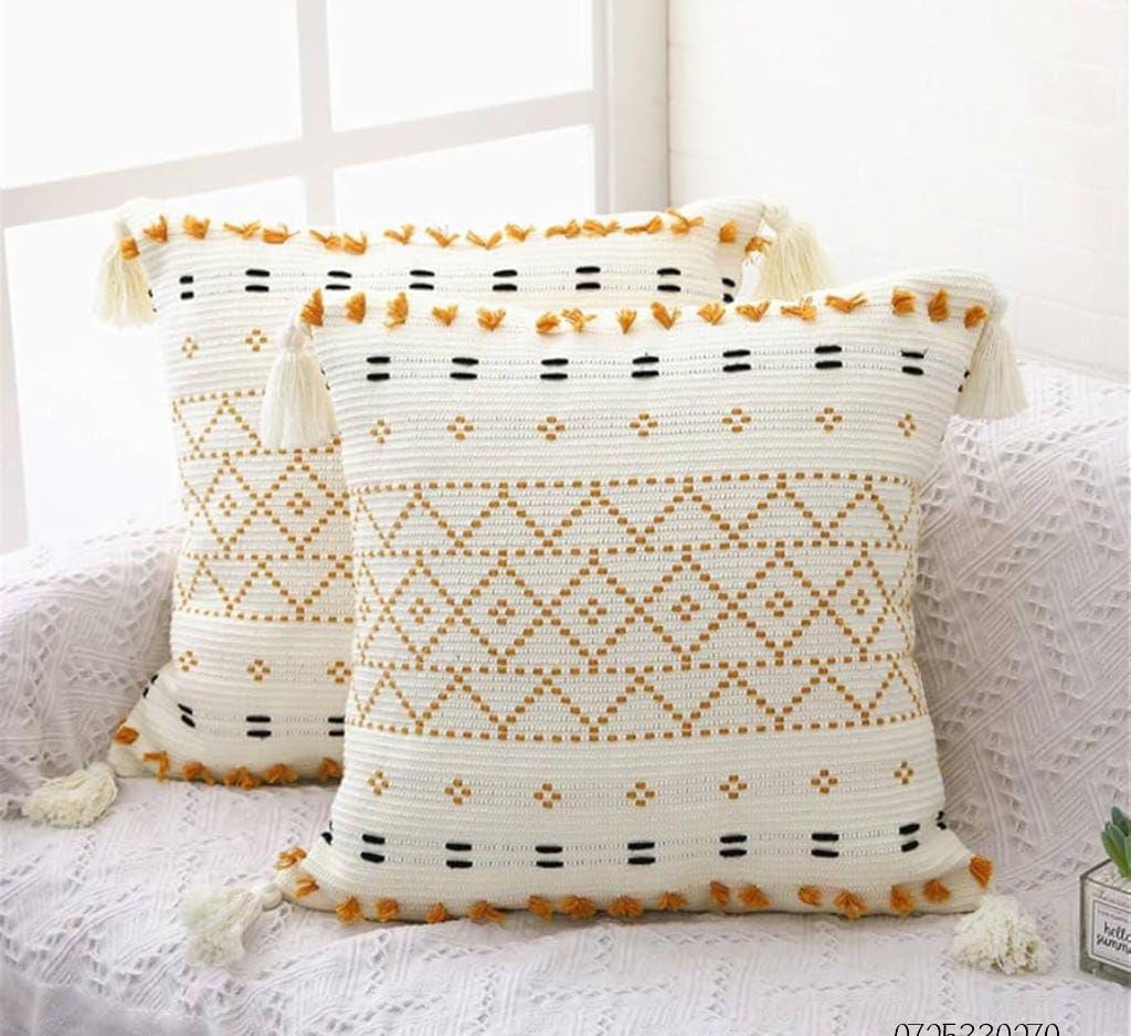 Boho Cotton Woven Pillowcases 45x45cm | Tufted Tassel Cushion Cover for Sofa Decor