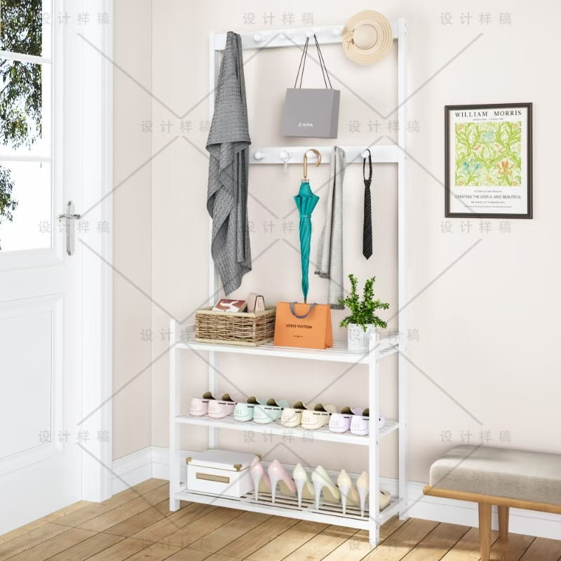 Multifunctional Bamboo Entryway Rack – Shoe Rack, Coat Stand & Storage Organizer