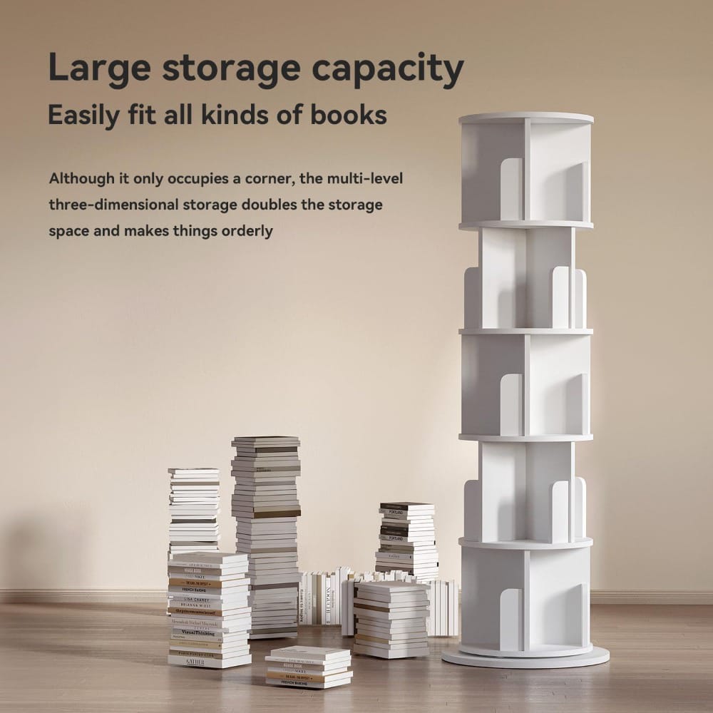 5-Tier 360° Rotating Bookshelf Organizer with Wheels