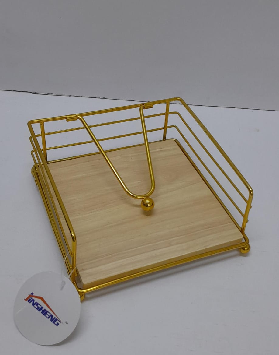 Gold Modern Napkin Holder for Table with Weighted Arm, Square Metal Flat Napkin Holder