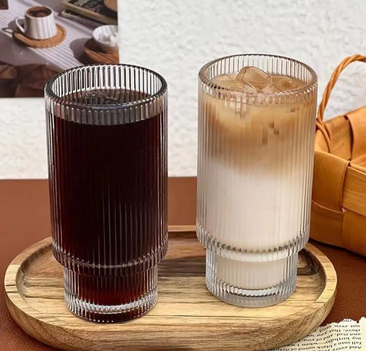 Set of 6 Ribbed Aesthetic Highball Crystal Glasses – 330ml Vintage Multi-Purpose Drinkware