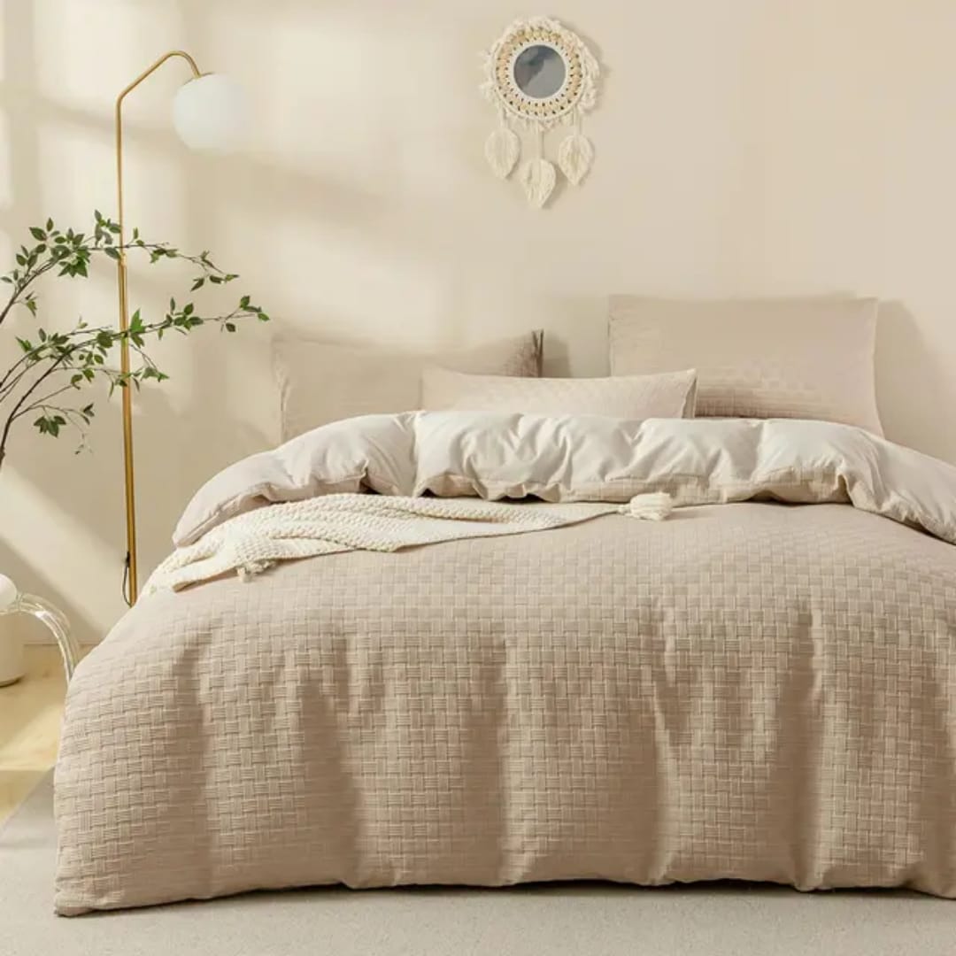Luxury Waffle Weave Poplin Cotton Duvet Cover Set 6x7 with 2 Pillowcases