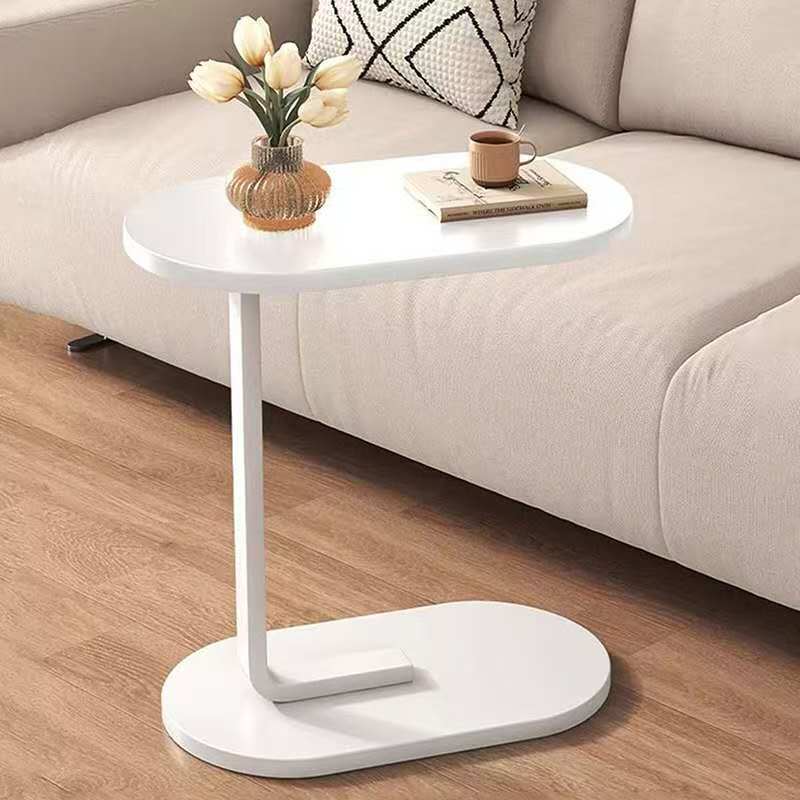 Modern Light Luxury Coffee Table – C-Shaped Wooden & Steel Side Table