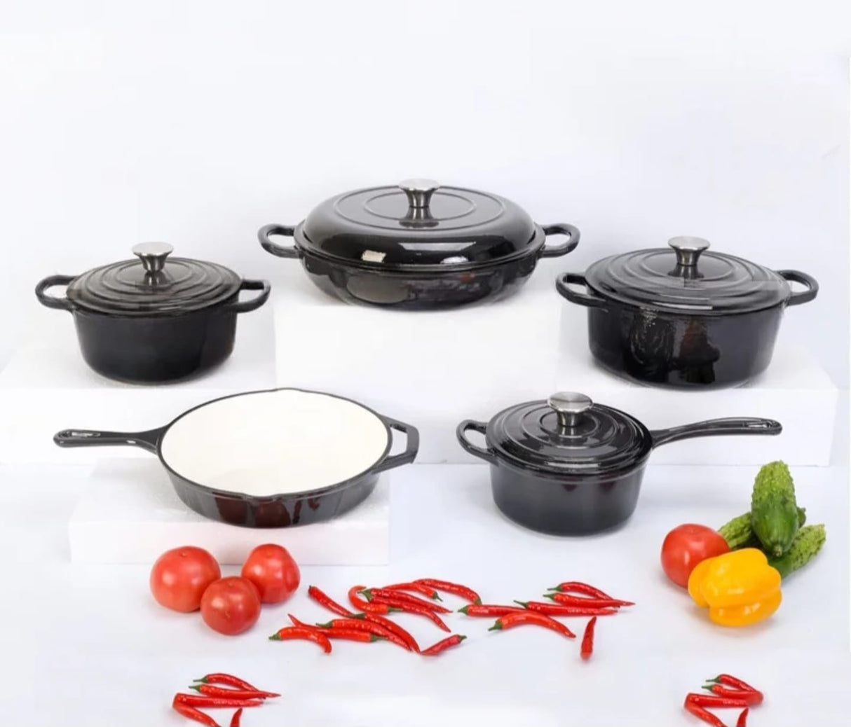 Enamel Cast Iron Cooking Pot Set Durable Heavy Duty Cookware with Lids