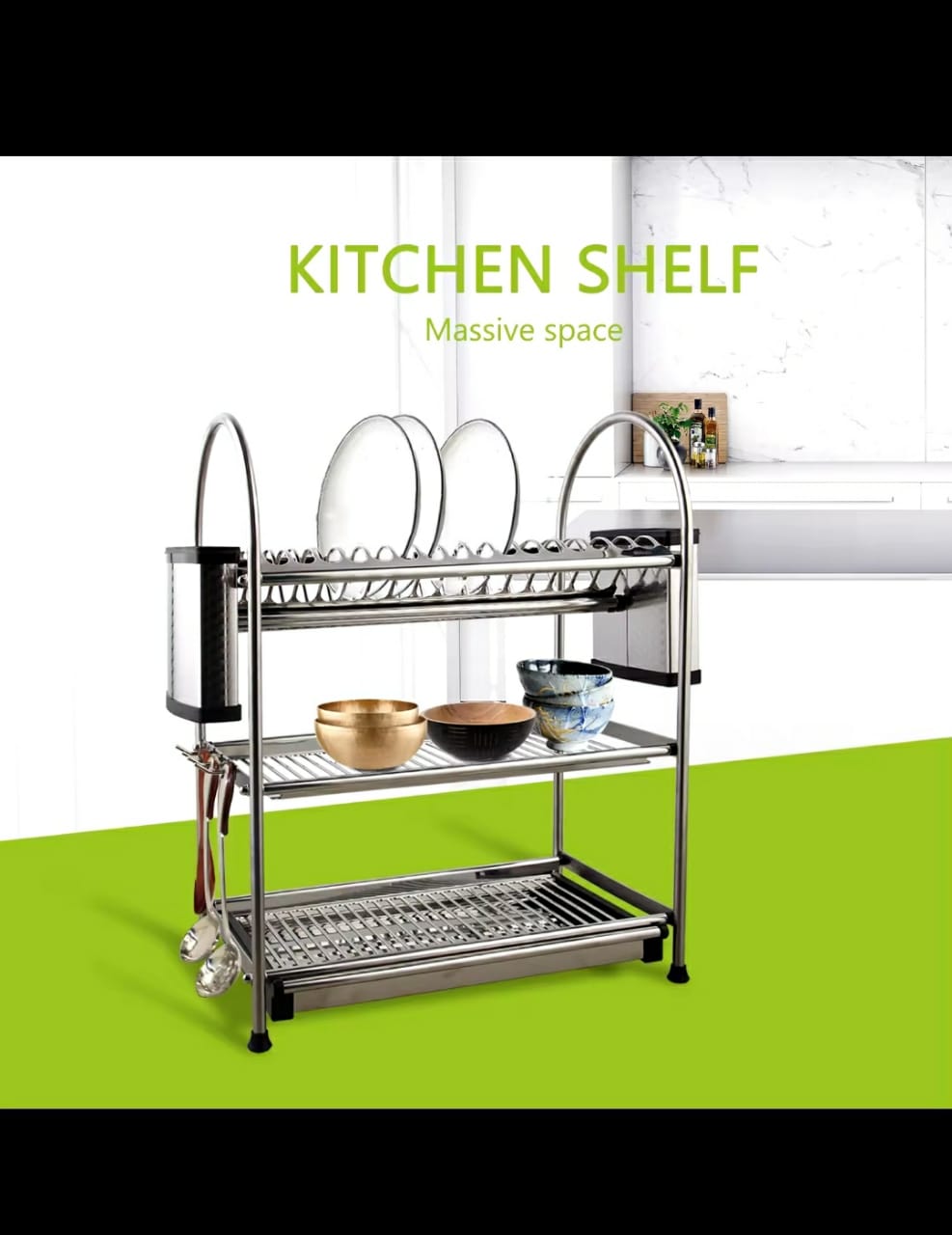 3-Tier Aluminium Kitchen Dish Drying Rack Large Capacity Plate & Utensil Organizer
