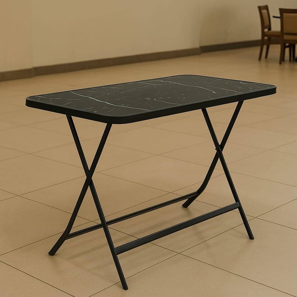 Foldable Portable Picnic Table with Marble Top Compact Outdoor Dining Table for Garden, Beach & Camping 1.2M