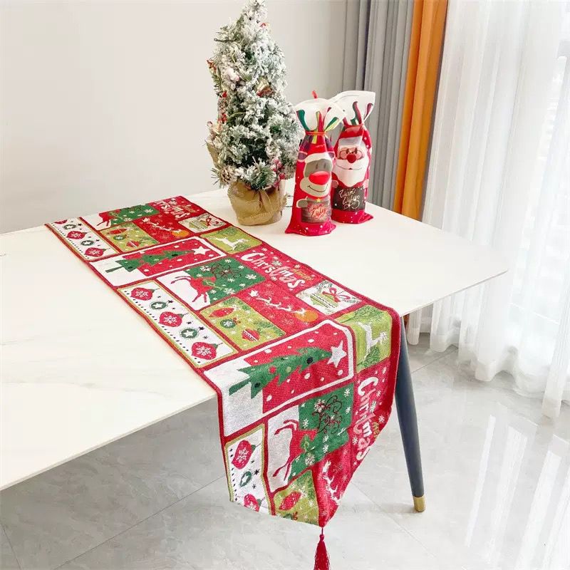 Christmas Table Runner | Festive Linen Table Cover | Holiday Dining Decoration