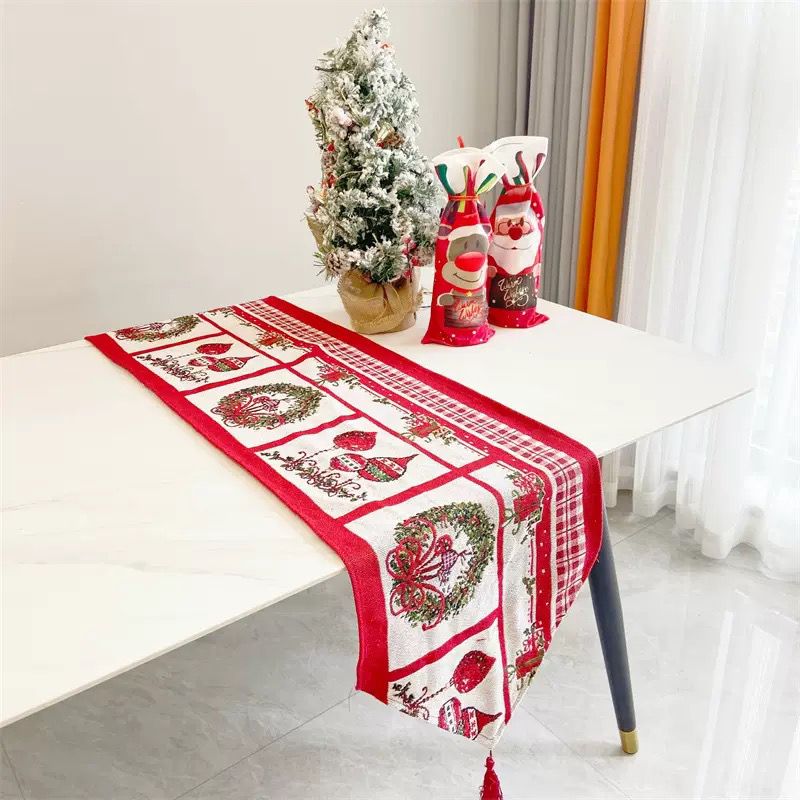 Christmas Table Runner | Festive Linen Table Cover | Holiday Dining Decoration