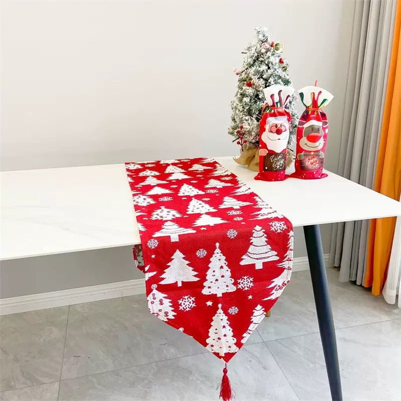 Christmas Table Runner | Festive Linen Table Cover | Holiday Dining Decoration
