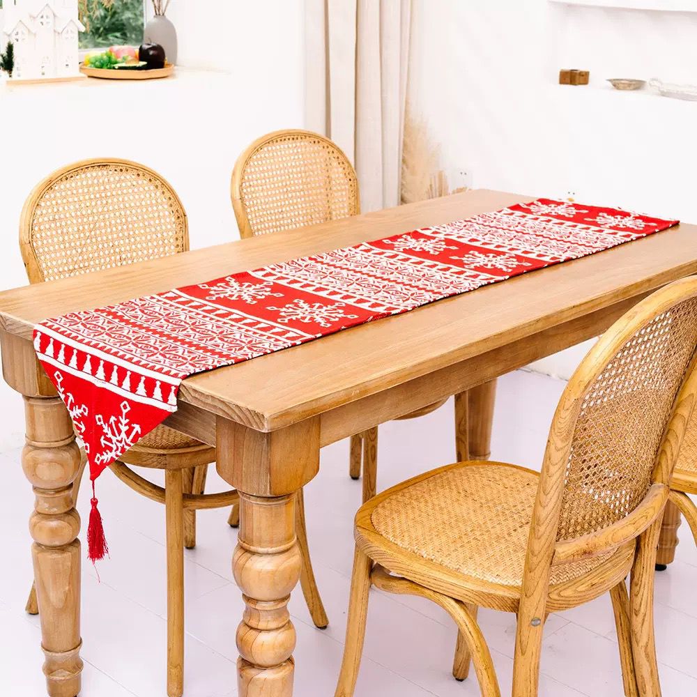 Christmas Table Runner | Festive Linen Table Cover | Holiday Dining Decoration